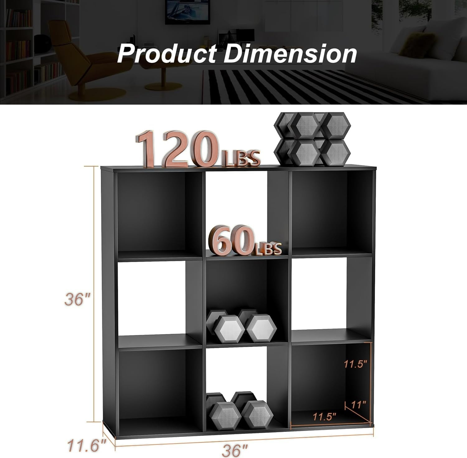 9 Cube Storage Organizer, Open Back Bookshelf with Removable Panels, Vertical or Horizontal Placement, Stackable Bookcase for Living Room, Bedroom, Home Office, Black