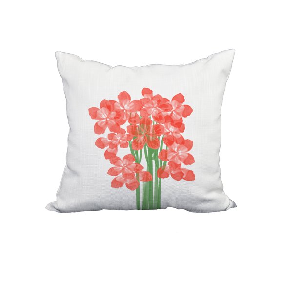 22 x 22 Inch Florpalida Orange Floral Print Decorative Polyester Throw Pillow with Linen Texture
