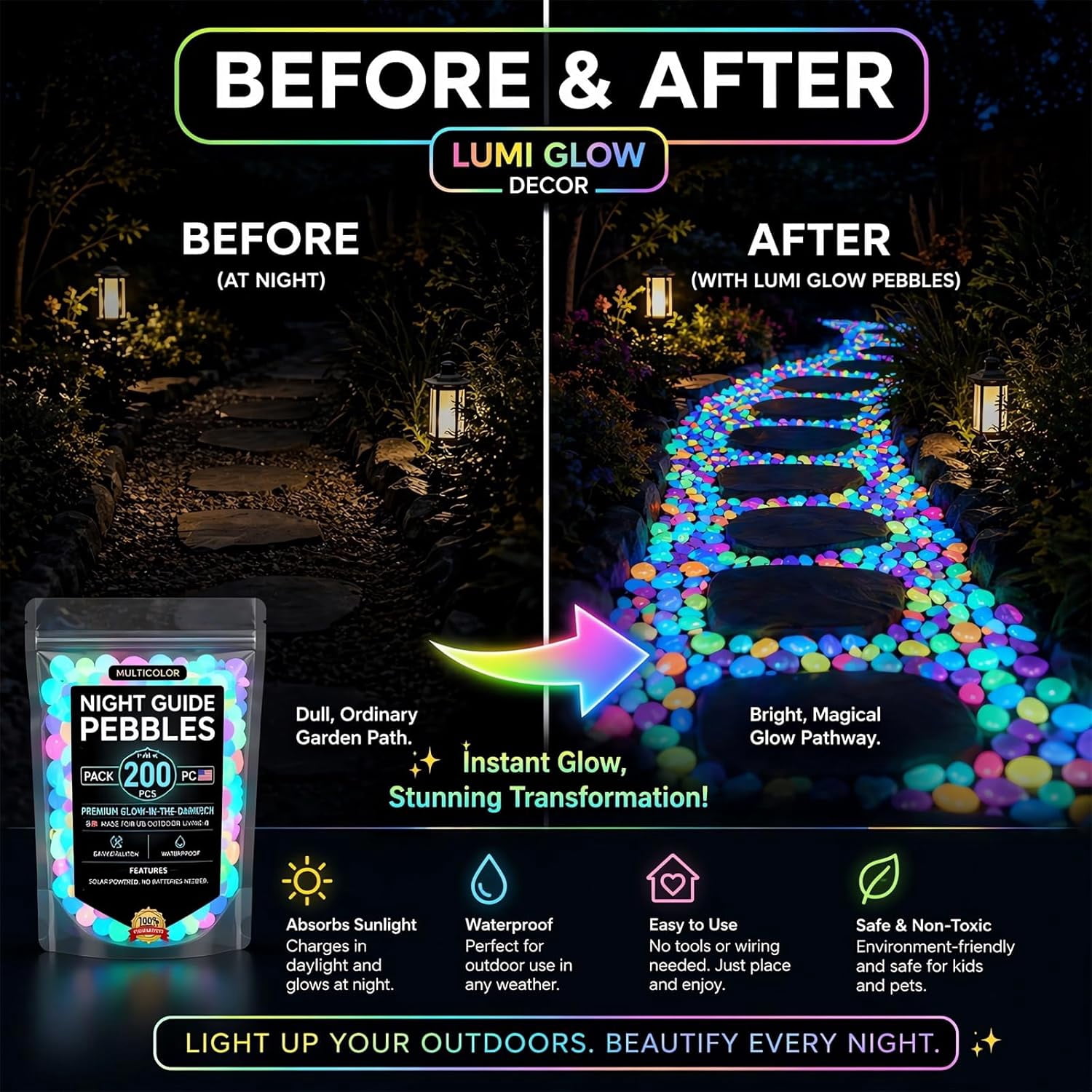 2026 Colorful Glow-in-the-Dark Garden Stones Night Guide Luminous Pebbles Rainbow Glow in the Dark Stepping Rocks Outdoor Landscaping Decor Glowing Stones Fish Tank Aquarium Decorations (600, Blue)
