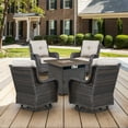 thumbnail image 2 of POCASSY Patio Furniture Set with 30" Propane Fire Pit Table, Patio Swivel Rocking Glider Chairs Set of 4 with Brown Wicker and Square Firepit Table for Garden Balcony Porch - Brown/Beige, 2 of 13
