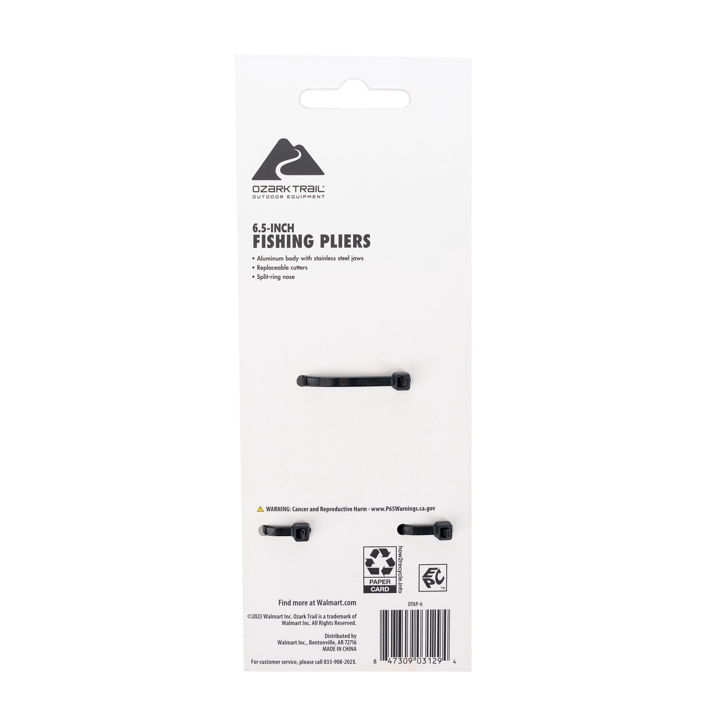 Ozark Trail 6.5 in Fishing Pliers with Split Ring Tool, Wire Cutters and Stainless Steel Jaws