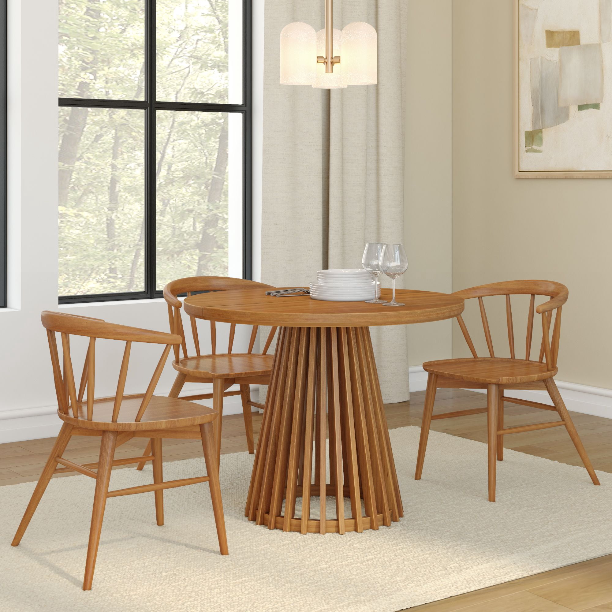 Plank+Beam 38" Lido Round Dining Table, Solid Wood Minimalist Kitchen Table for 4, Pecan