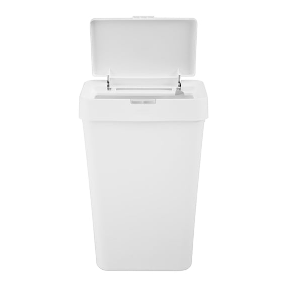 Rubbermaid Kitchen Trash Can, 12.2 Gallon Plastic Touch Top Garbage Bin with Lid, White