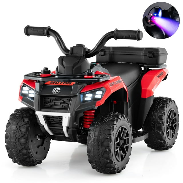 Gymax 6V Kids Ride On ATV w/ Music & Spray Function USB Port Storage Box Toy Car Red