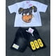 thumbnail image 2 of Conjunto de dos piezas de camiseta holgada de gran tamaño y pantalones cortos para gimnasio para hombre, camisetas de algodón con estampado de dibujos animados, traje Harajuku, pantalones cortos depor, 2 of 5
