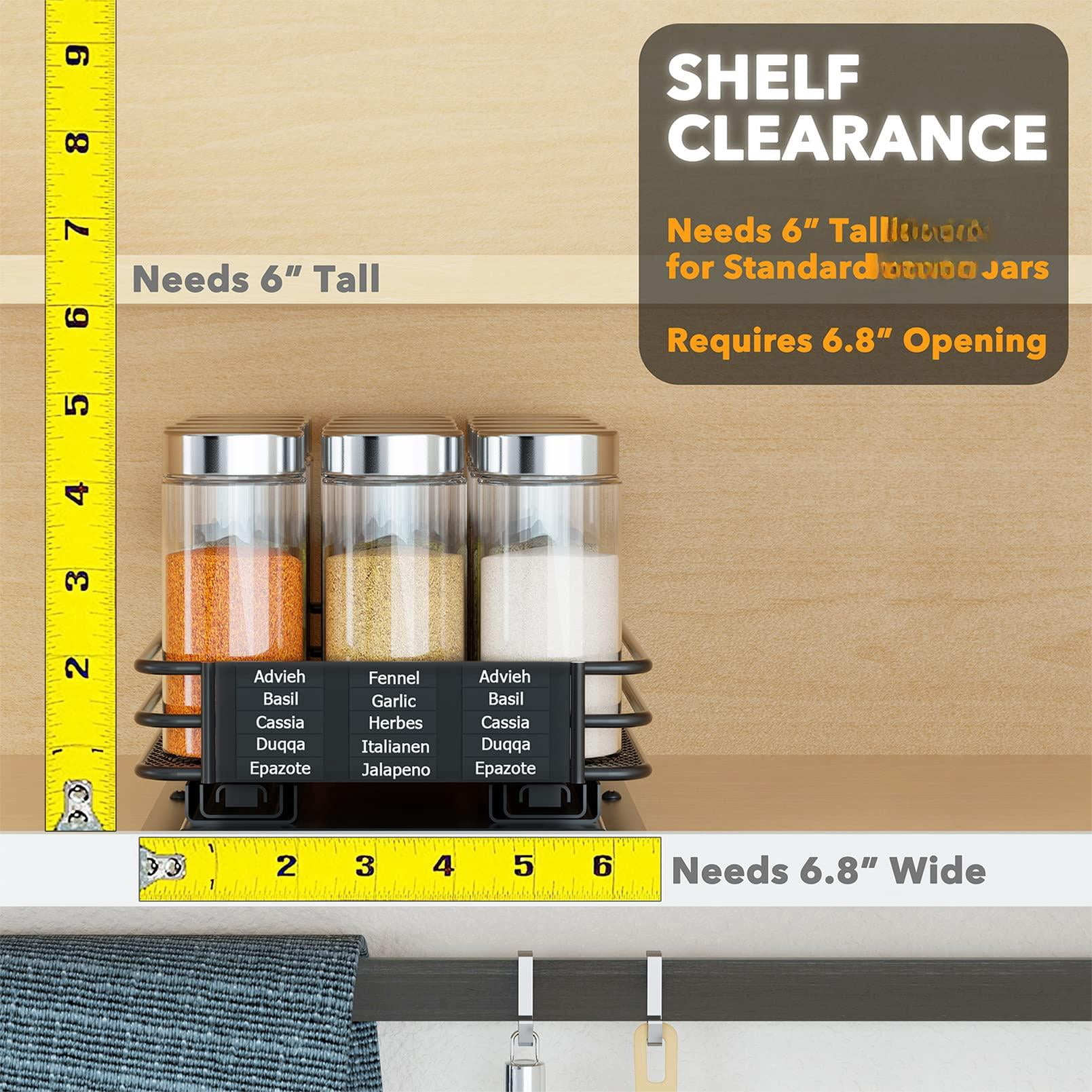 Pull Out Spice Rack Organizer For Cabinet  Heavy Duty Slide Seasoning Kitchen With Labels And Chalk Marker 6.5" W X10.75 D X2.5 H 1 Drawer 1-tier