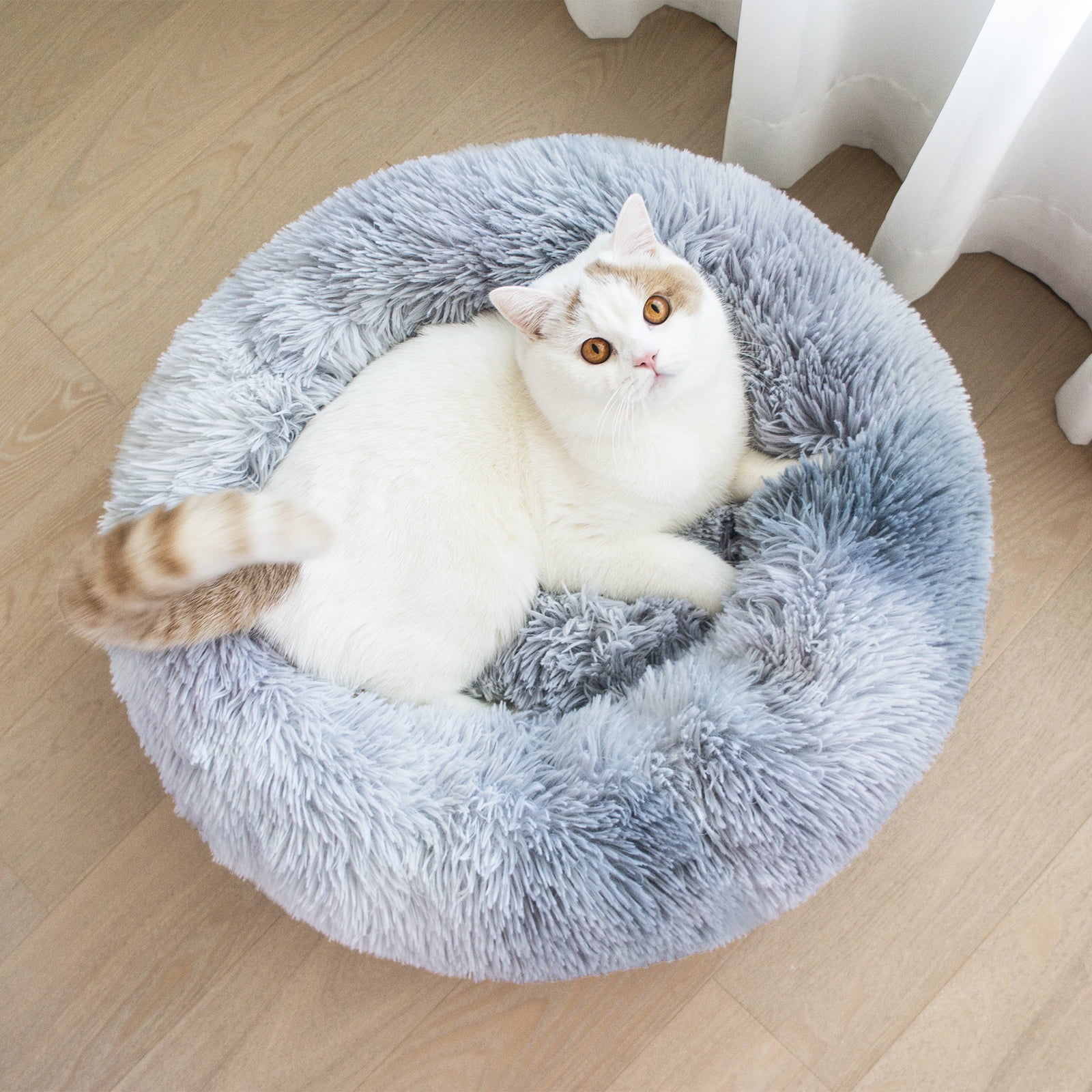 Exclusivo Mezcla Calming Donut Pet Bed for Small Dogs 20", Anti-Anxiety Plush Cozy Warming Dog Bed, Grey