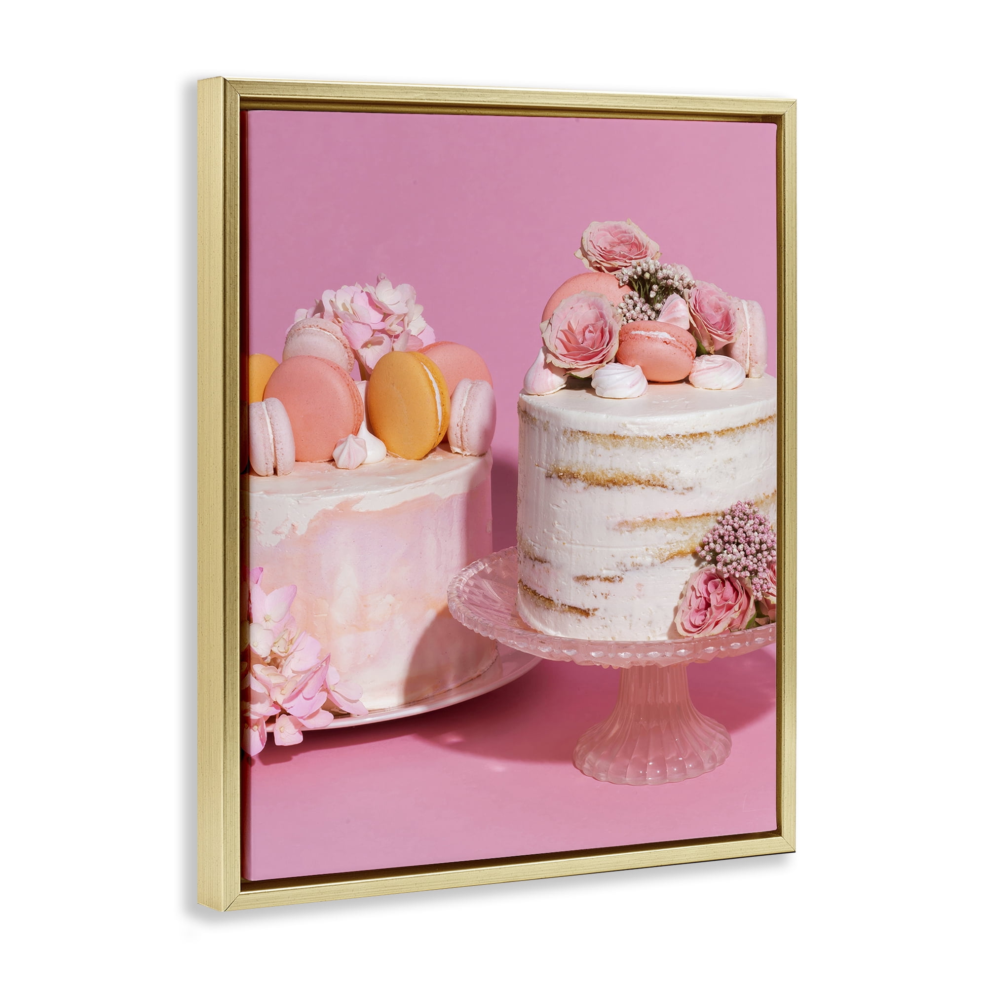 Stupell Industries Pink Pastel Macaroon Cakes Gold Framed Floater Canvas Wall Art, design by LISH Creative