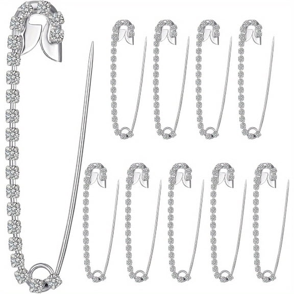 AIGIA 10 Pcs Rhinestone Safety Pins Decorative Pins Brooch Pins for Women Safety Pins for Clothes Diamond Safety Pins