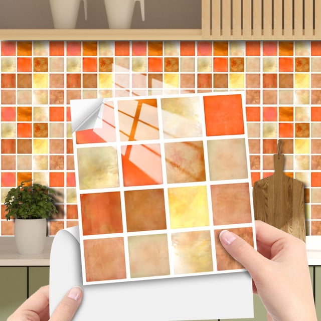 10 Pieces of Geometric Square Grid Pattern Wall Stickers Fmb315 15*15Cm, Pvc Adhesive Tile Stickers 10Pcs Geometric Square Grid Wall Stickers for Kitchen Floor Furniture