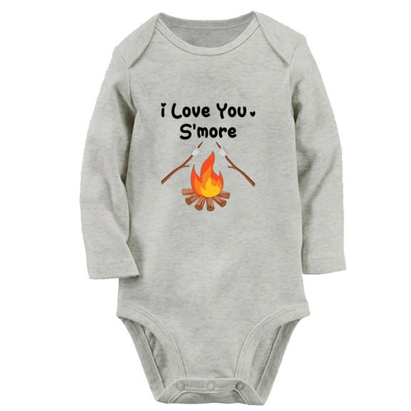 I Love You S'more Bonfire Marshmallows Funny Rompers, Newborn Baby Unisex Bodysuits, Infant Jumpsuits, Toddler 0-12 Months Kids Long Sleeves Oufits (Gray, 0-6 Months)