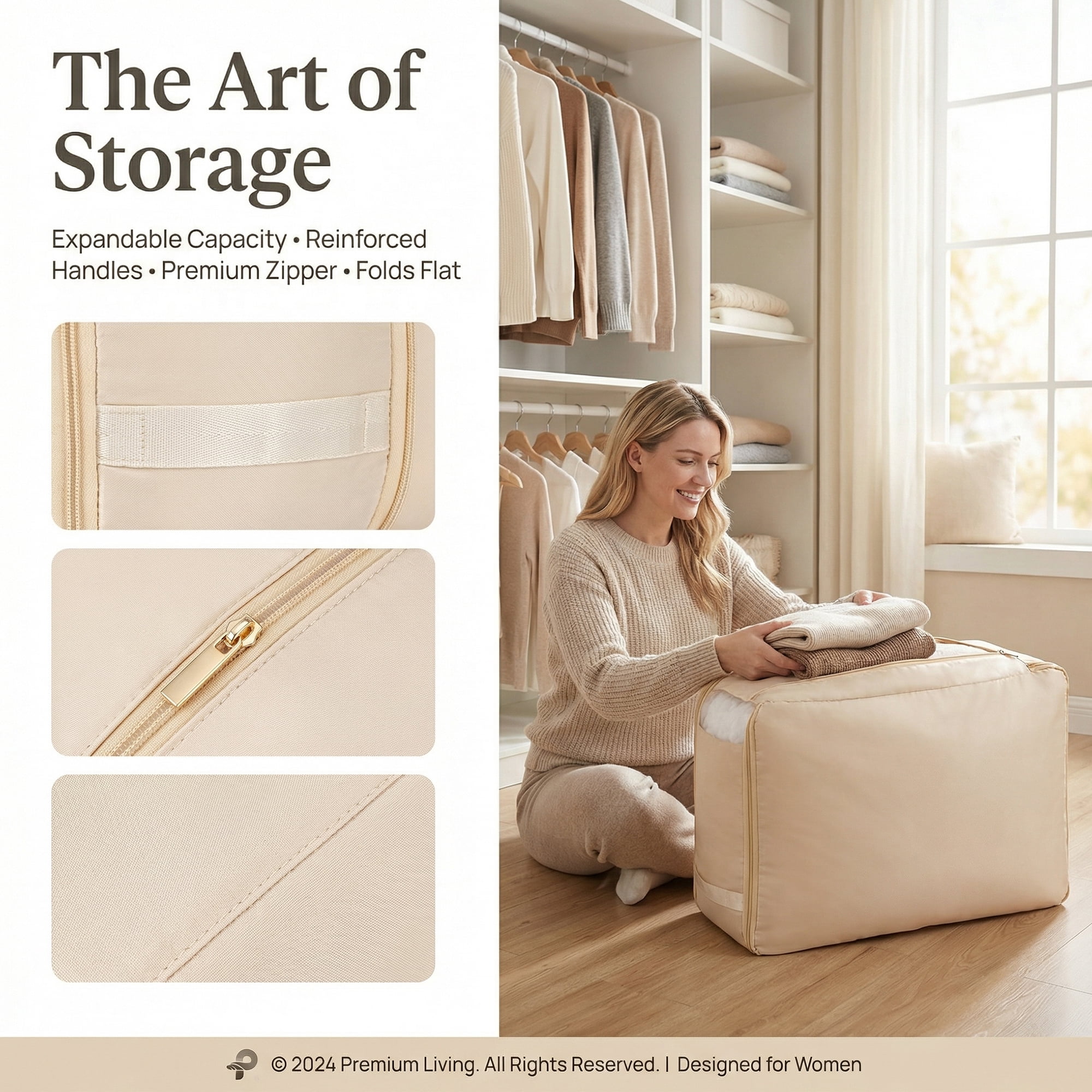 Unique Bargains Storage Bag for Organizing Closet with Handles Beige 20.5"x16.5"x11.8"