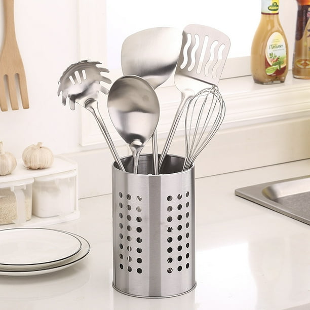 utensilios de cocina de acero inoxidable Cubiertos Cilindro Cubiertos Organizador de drenaje Estante de secado con orificios de drenaje redondos para tenedores cuchillos cucharas palillos XianweiShao ...