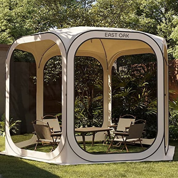 EAST OAK Tienda de campaña con pantalla emergente, portátil, con pantalla instantánea, 10 x 10 pies con bolsa de transporte para patio, patio trasero, terraza y actividades al aire libre, color beige