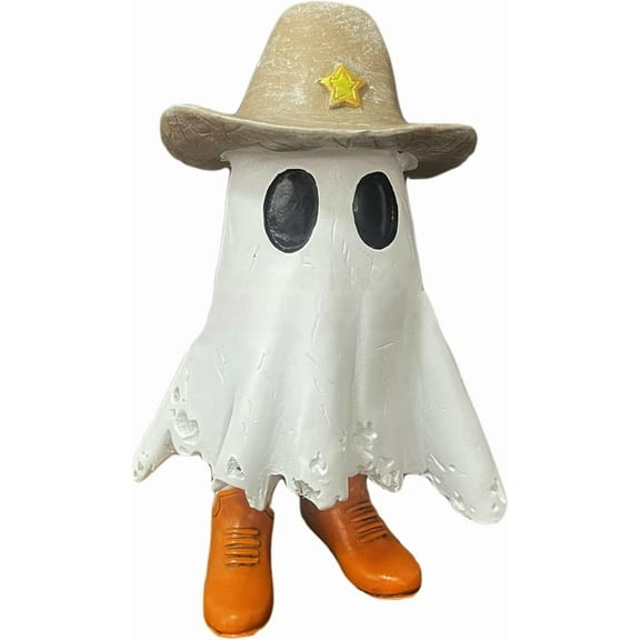 Halloween Ghost Cowboy Ghost Decor, Halloween Statue Wearing Cowboy Boot & Hat, Resin Decorations for Tabletop Decor, Home