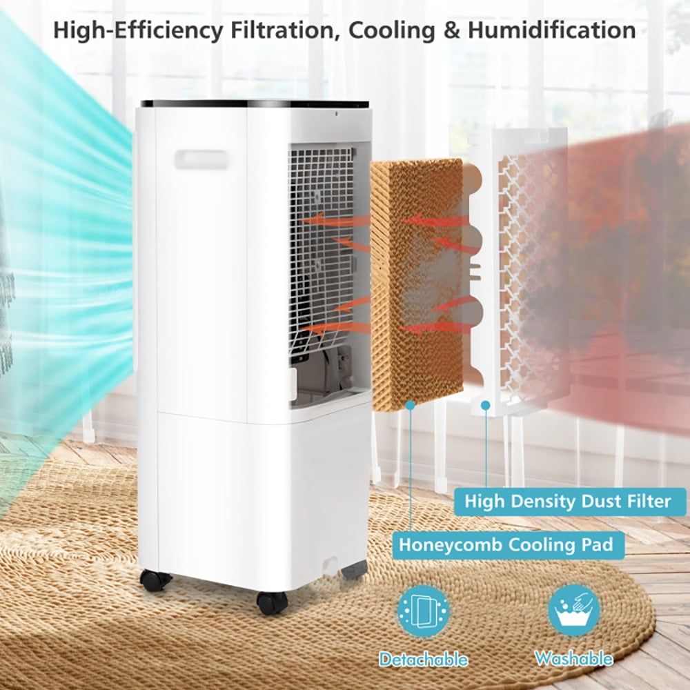 Spaco 4-in-1 Evaporative Air Cooler with 12L Water Tank and 4 Ice Boxes-White, Air Conditioners, Mist Cooling Fan, Portable Ac Units for Rooms, Bedroom, Office, RV and Camping