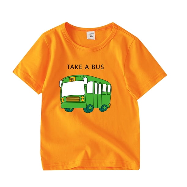 Gibobby Blusa Niños Camiseta de manga corta de verano para niños pequeños y niñas, diseño de coche de dibujos animados para bebés y niñas(Anaranjado, 3-4 Años)