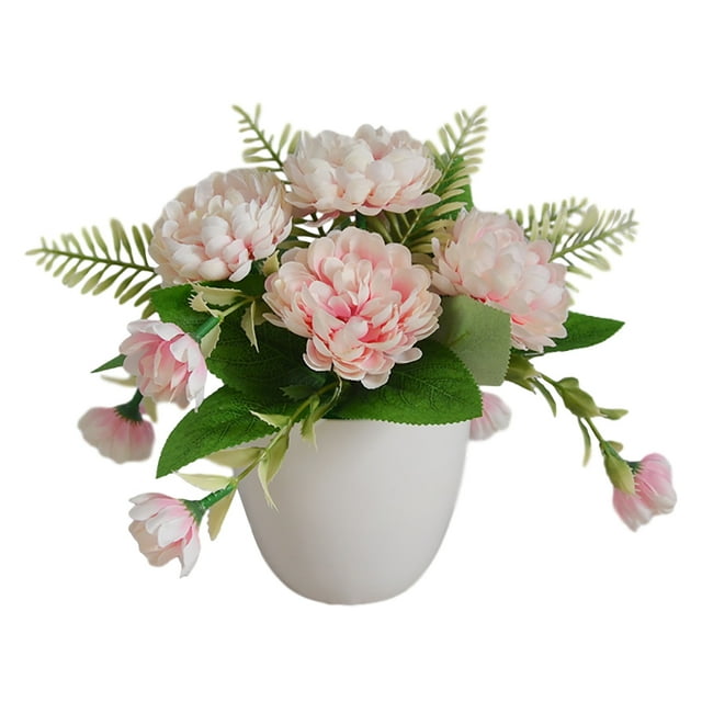 Flores artificiales en macetas de plástico planta de simulación oficina en casa decoración floral falsa, rosa claro 5 flores Methold HA7823-03B
