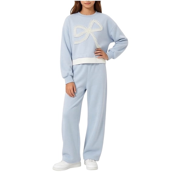 Cethrio Girls Outfit Sets Long Sleeve, Sports 2 Piece Casual Girls' Clothing Sets Blue Size 10-12