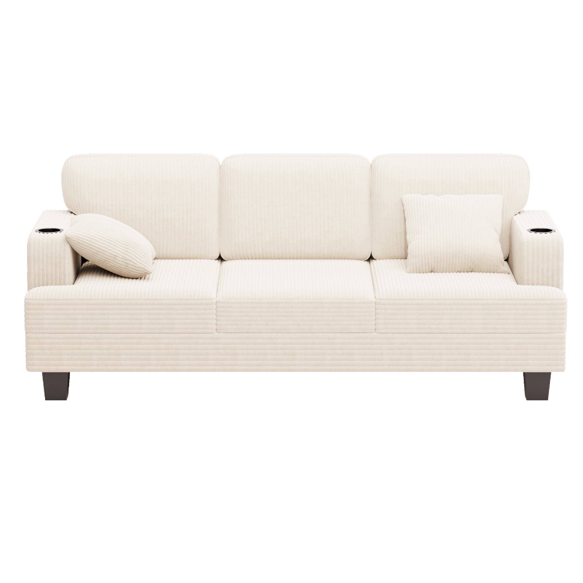 Furmax 84''W 3 Seat Sofa Couch Wide Armrest Modern Fabric Sofa with USB Charging Ports Corduroy Couch for Living Room,Beige