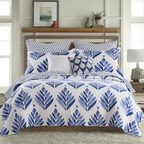 Levtex Home - Vintage Blossom Quilt Set - Twin/Twin XL Quilt and One Standard Sham - Blue Fan Design - Blue and White - Quilt (68x86in.) and Sham (20x26in.) - Reversible - Cotton/Cotton