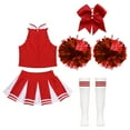thumbnail image 4 of TiaoBug Kids Girls Cheer Leader Costume Cheerleading Halloween Uniform Top with Pleated Skirt Hair Tie Socks A Red 8, 4 of 5