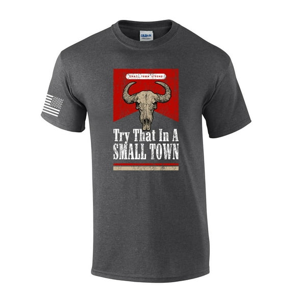 Try That In A Small Town Country Music Cigarette Pack Back Print Flag Sleeve Mens Short Sleeve T-shirt Graphic Tee-Heather Grey-xxxl
