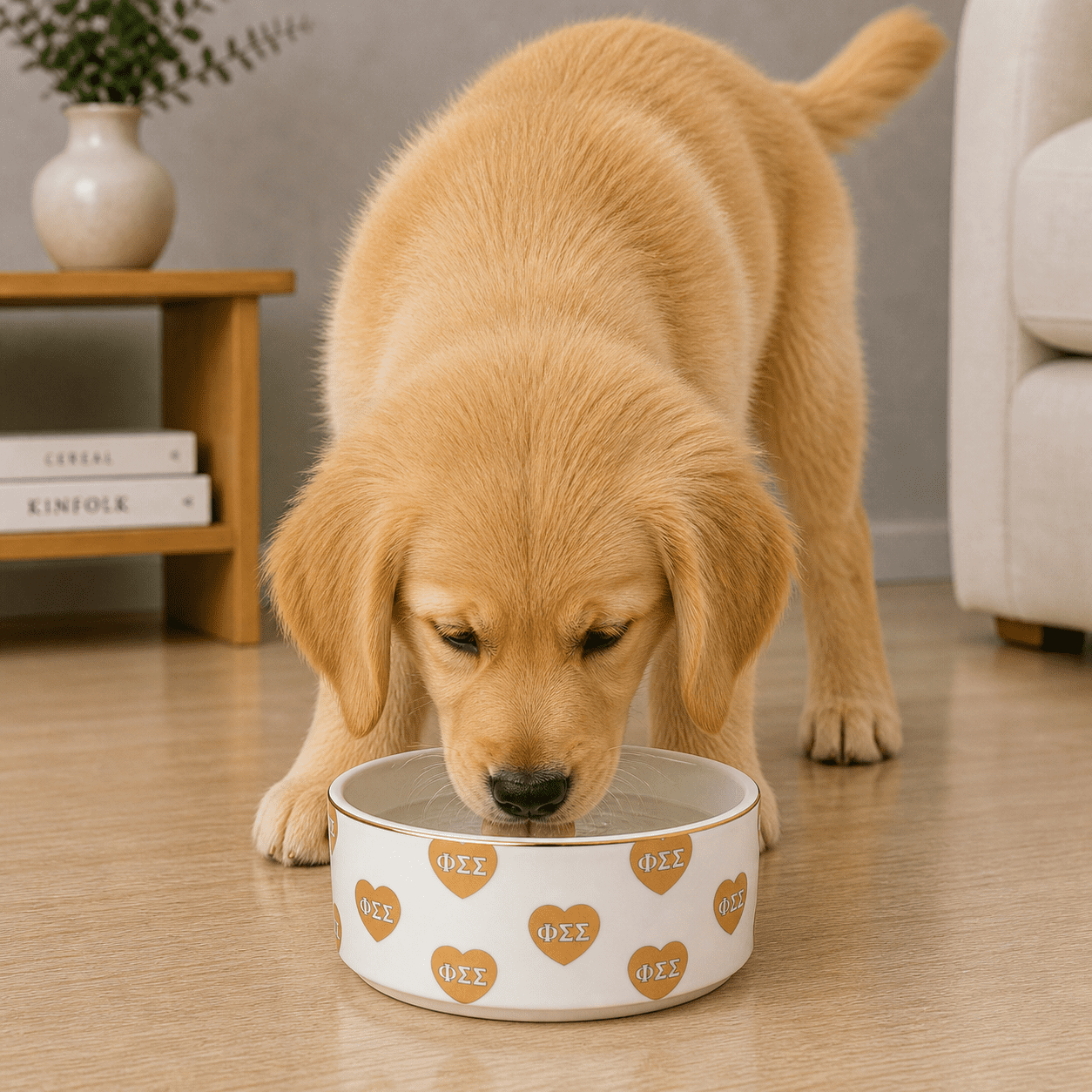 Sorority Shop Phi Sigma Sigma Pet Bowl, 6" Ceramic Bowl for Dogs and Cats, Heart Design with Sorority Greek Letters, Use for Food or Water