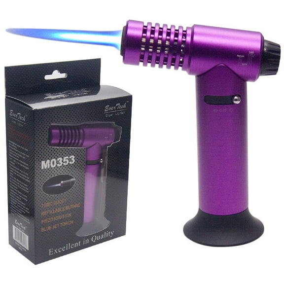1PC Jet Butane Torch Lighter Safety Lock & Adjustable Flame Refillable  One-hand Operation Kitchen Torch Lighter with Adjustable Flame for BBQ, Baking Purple