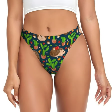 Sigee Cute Hedgehogs Cactus Blue for Women s G-String Panty  Low Rise  Soft Lace Perfect for Everyday Wear or Special Occasions-Large