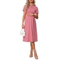 thumbnail image 2 of INSPIRE CHIC Women's Maternity Dress A Line Crewneck Short Sleeve Stretchy Summer Office Work Midi Pregnancy Dresses M Pink, 2 of 6