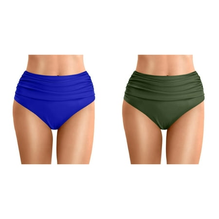 (2-Pack) 2025 New Women Plus Size High Waist Bikini Bottoms Swim Board Shorts Boys Size 14 Briefs Beach Shorts Ruched Bottom High Cut Swim Bottom Full Coverage Swimsuit Bottom Sports Yoga