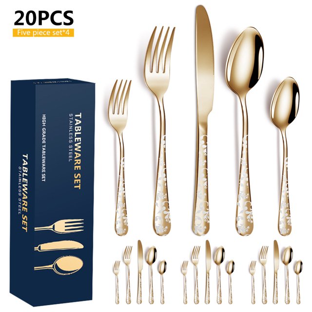 Amdohai 20PCS Stainless Steel Silverware Set Mirror-Polished Cutlery Flatware Set 4 Knives 4 Forks 4 Spoons 4 Tea Forks 4 Teaspoons