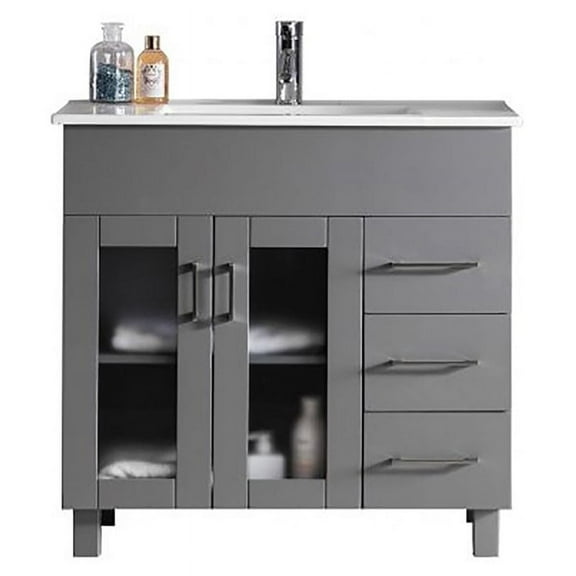 Laviva Nova 36" Contemporary Wood Cabinet with Ceramic Countertop in Gray