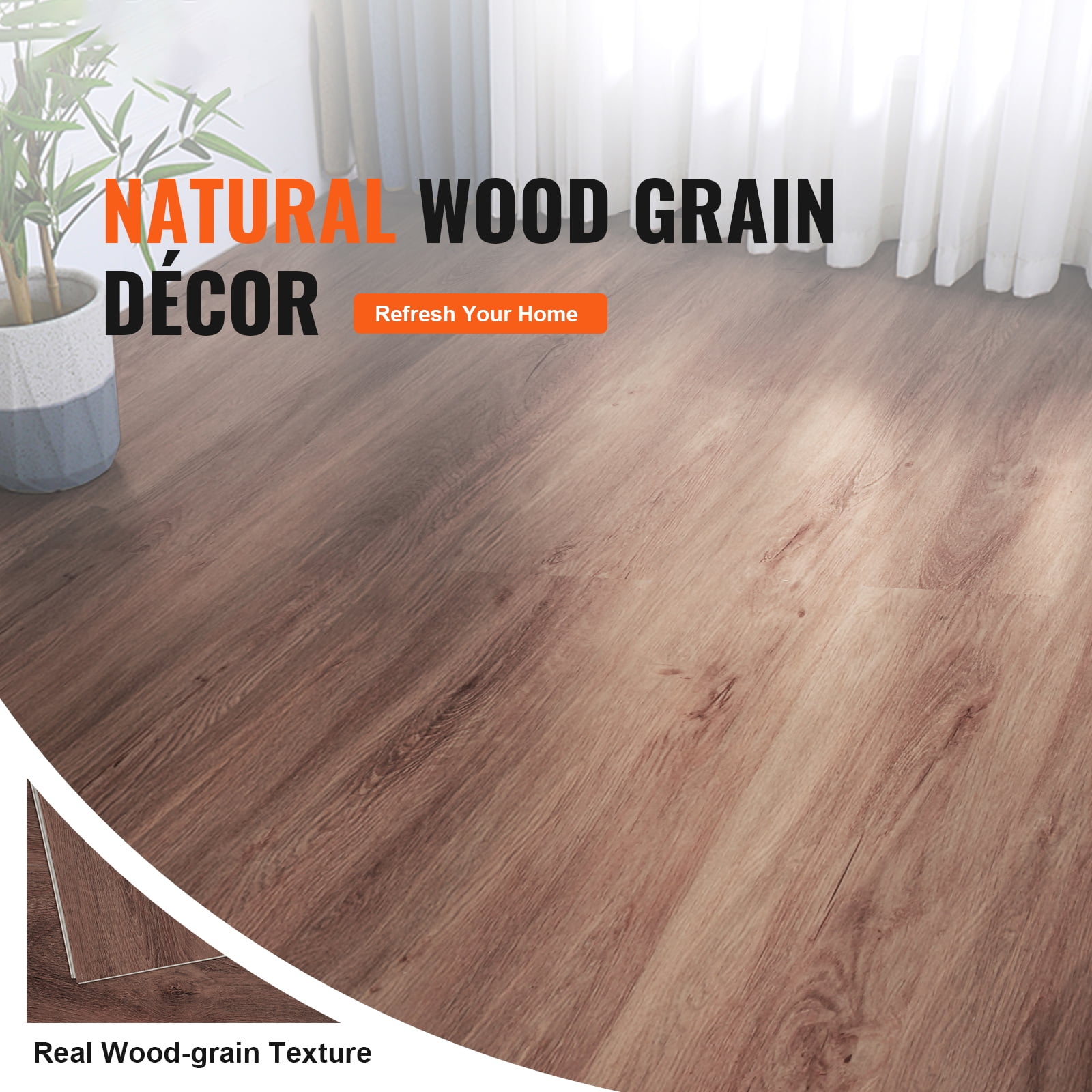 KFFKFF Snap-On Vinyl Flooring Tiles, 48 x 7.3 in, 10-Piece Set, 5.5mm Thickness, Rich Deep Brown Wood Finish, Ideal for DIY Home Improvement in Kitchens, Dining Areas, Bedrooms & Bathrooms