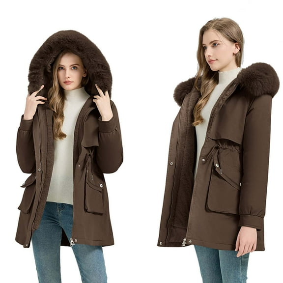 Busydd Winter Coats for Women Fashion Solid Color Cotton Quilted Jackets for Women Casual Warm Hooded Long Womens Fleece Jacket with Pockets L
