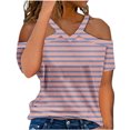 thumbnail image 2 of iHengLiXing Tops for Women Plus Size Women's Summer Fashion Striped Print-neck Off Shoulder Casual Short Sleeved Top Short Sleeved-neck Top/shirt Pink S, 2 of 5
