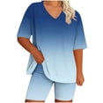 thumbnail image 2 of Womens Loungewear Two Piece Set Oversized V Neck Tunic Tops with Biker Shorts Soft Stretchy for Home, Sleepwear and Casual Daily Wear Navy XXL, 2 of 5