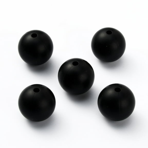 100 pc Silicone Beads Round Black 14.5~15mm Hole: 2.2mm Silicone