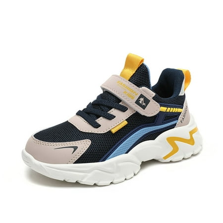 

Kids Breathable Sneakers Lightweight Easy Walk Casual Sport Strap Athletic Running Shoes for Boys Girls Dark Blue