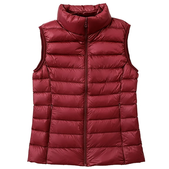 FAIWAD Women's Lightweight Down Vest Sleeveless Jacket Windproof Stand Collar with Zipper Pockets