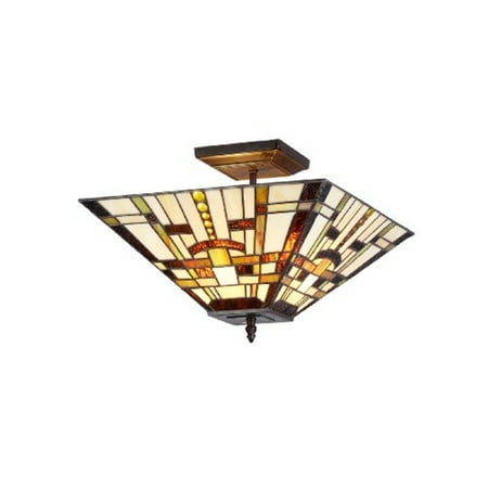 

Farley Tiffany-Style Mission 2 Light Semi-Flush Ceiling Fixture 14 Shade