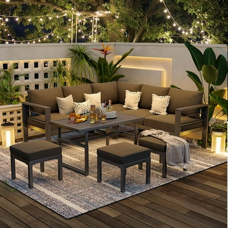 Aecojoy Outdoor Furniture Sets,Metal Patio Furniture Sets Patio Sets Clearance Outdoor Sectional Sofa For Lawn,Dark Grey