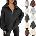 thumbnail image 1 of Chandails Molletonnés Surdimensionnés pour Femmes Coupe Ample, Liquidation pour Femmes Chandails Molletonnés à Col Rond Tunique à Enfiler, Chandails Molletonnés Surdimensionnés pour Femmes Chandails à Capuchon Demi-Glissière Quart Manches Longues Hauts à Enfiler Vêtements Tendance pour Ado Fille, 1 of 7