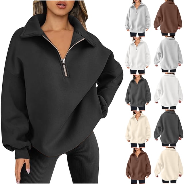 Chandails Molletonnés Surdimensionnés pour Femmes Coupe Ample, Liquidation pour Femmes Chandails Molletonnés à Col Rond Tunique à Enfiler, Chandails Molletonnés Surdimensionnés pour Femmes Chandails à Capuchon Demi-Glissière Quart Manches Longues Hauts à Enfiler Vêtements Tendance pour Ado Fille