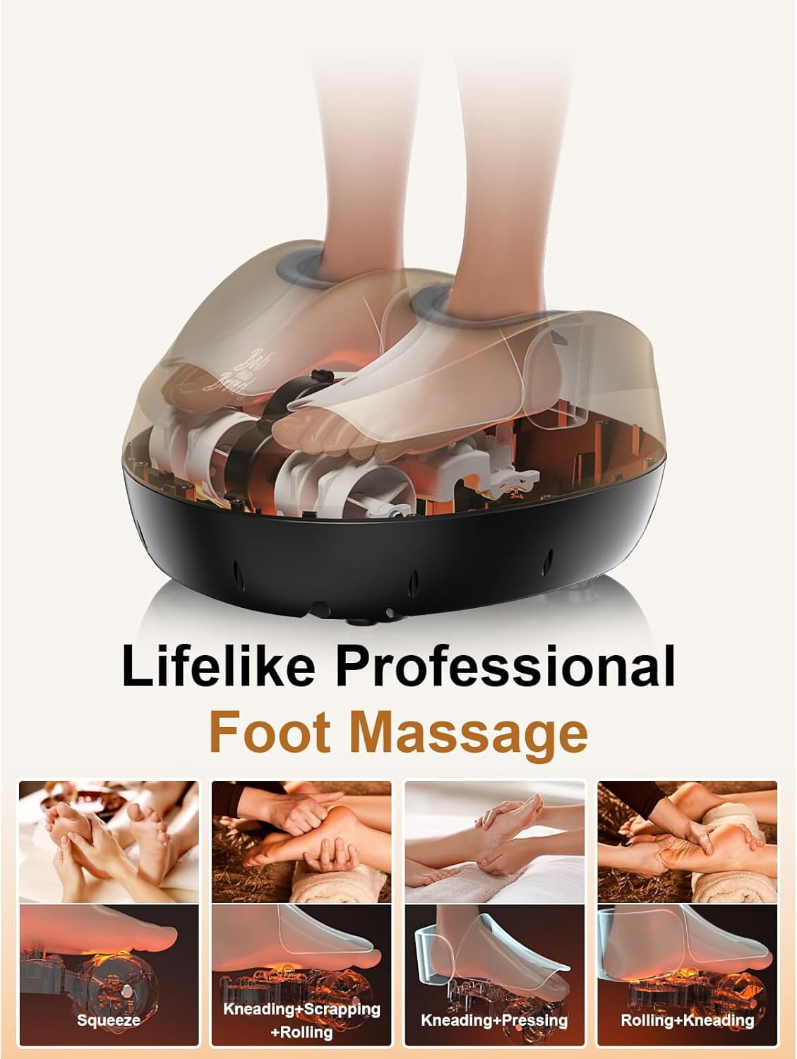 BOB AND BRAD Foot Massager with Soothing Heat & Remote, Deep Kneading Foot Massager, Heated Electric Feet Massager Machine for Neuropathy,Shiatsu Deep Kneading Foot Care