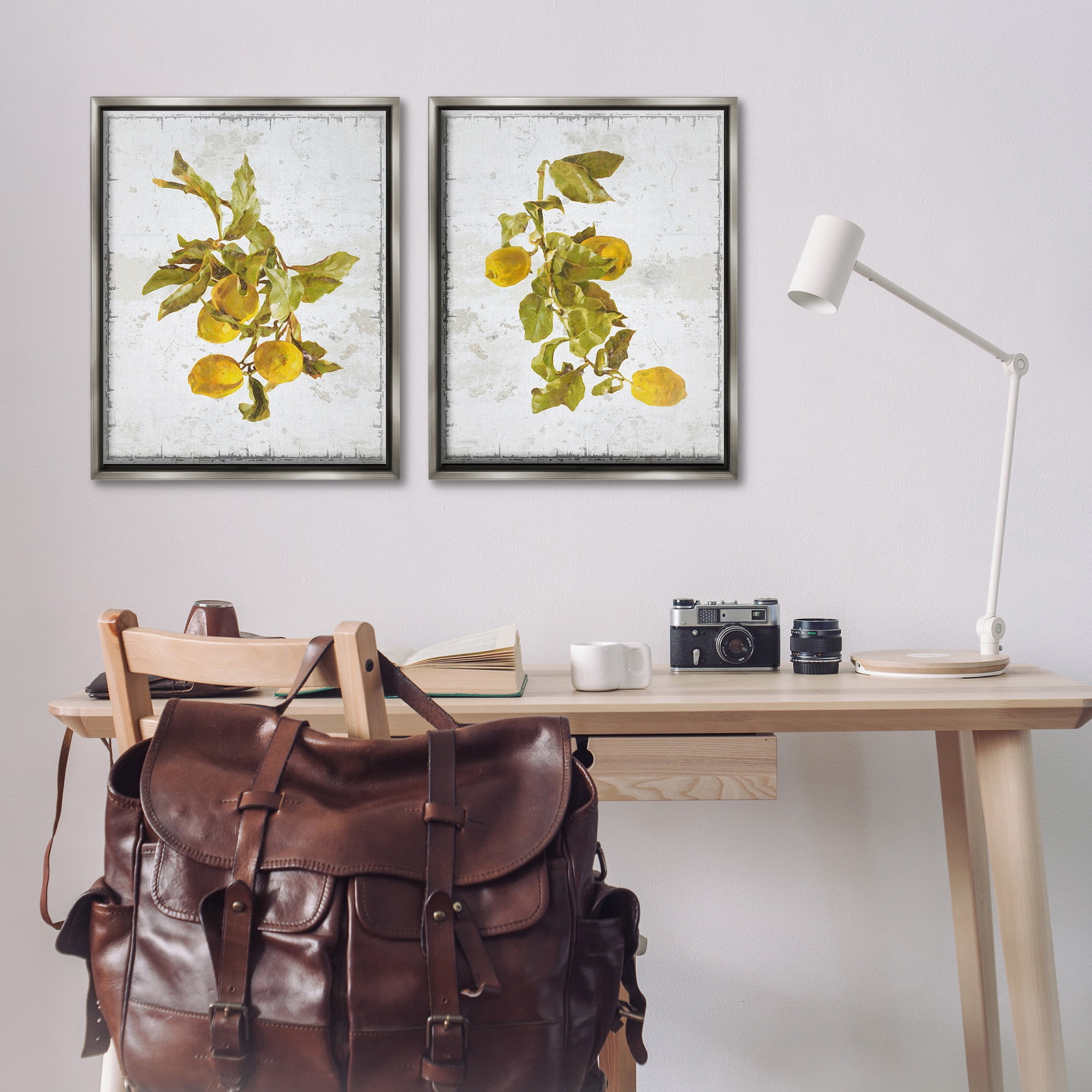Stupell Industries Rustic Lemons & Leaves Food & Beverage Painting Gray Floater Framed Canvas Art Print Wall Art, 25 x 31, Set of 2
