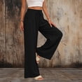 thumbnail image 2 of Admvng Womens Linen Pants Buttoned Pockets Pleated Elastic Drawstring Waist Pant with Pockets, 2 of 8