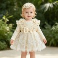 thumbnail image 2 of KPOPLK Baby Girl Floral Tulle Princess Dress Long Sleeve Cute Tutu Skirts Romper with Lace Headband for 3 6 9 12 18 Months(Beige,3-6 Months), 2 of 8