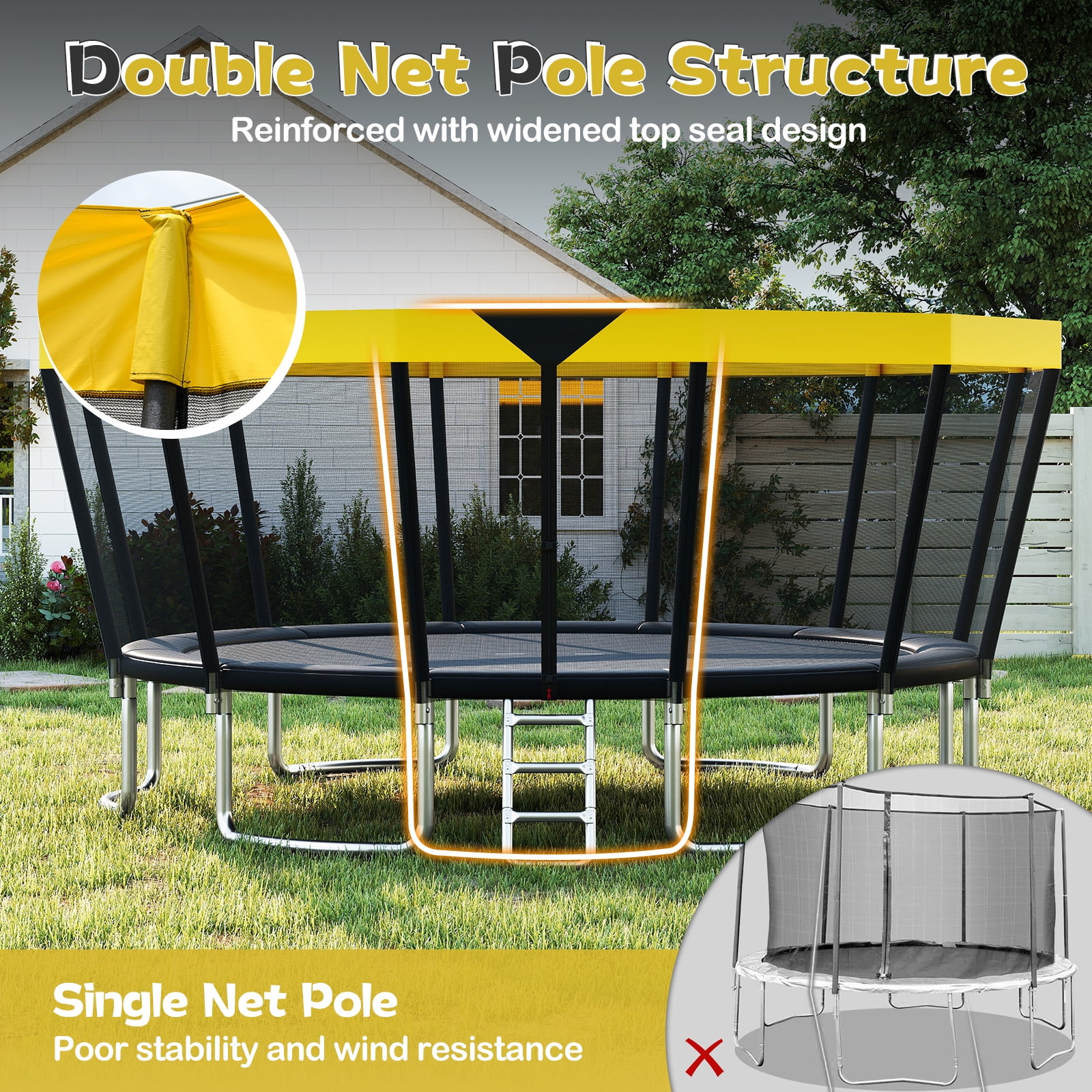 Gymax 16 FT Outdoor Trampoline w/Non-Slip Ladder Enclosure Net & Anti-Rust Coating